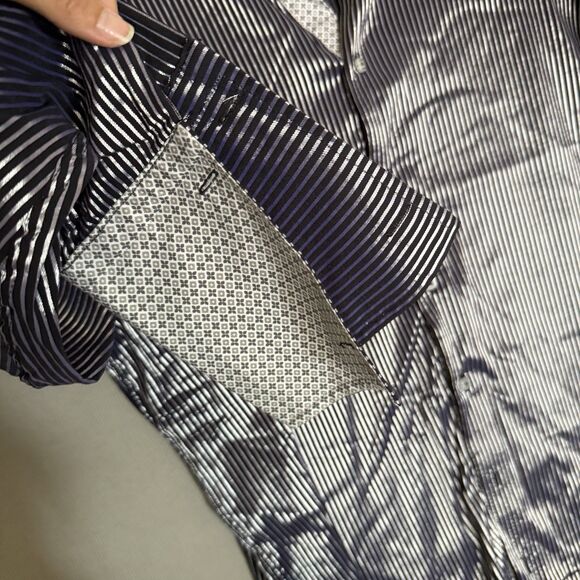 Axxess Mens 3XL Cotton Button Down Shirt Metallic Stretch Striped Long Sleeve - Picture 4 of 12